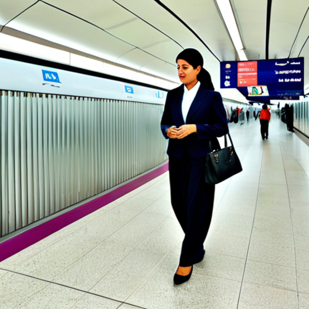 Modern Doha Commute**

"A professional woman in modest business attire, using a Hayya Card to enter the Doha Metro, modern station interior, clean and bright environment, fully clothed, appropriate content, safe for work, perfect anatomy, natural proportions, daytime scene, professional photography, high quality."

**