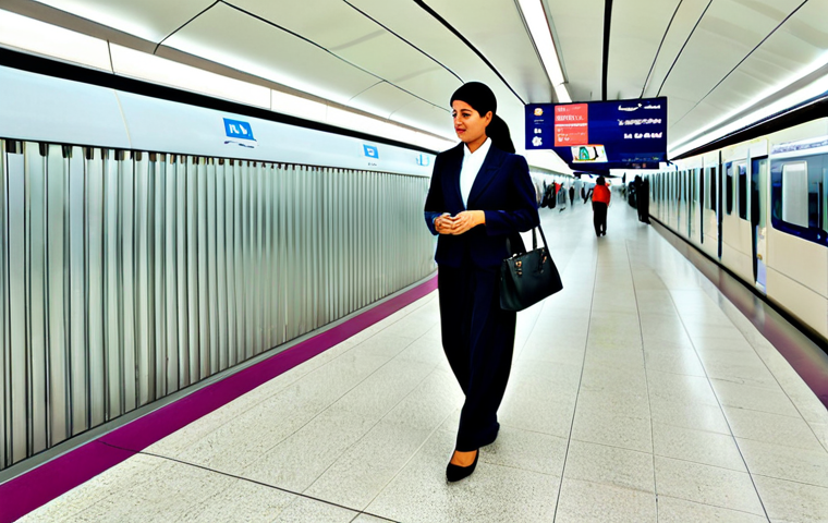 Modern Doha Commute**
"A professional woman in modest business attire, using a Hayya Card to enter the Doha Metro, modern station interior, clean and bright environment, fully clothed, appropriate content, safe for work, perfect anatomy, natural proportions, daytime scene, professional photography, high quality."
**