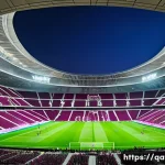 Home 22 카타르와 스포츠 외교 - A vibrant, futuristic football stadium in Qatar at night, filled with a diverse, cheering crowd duri...
