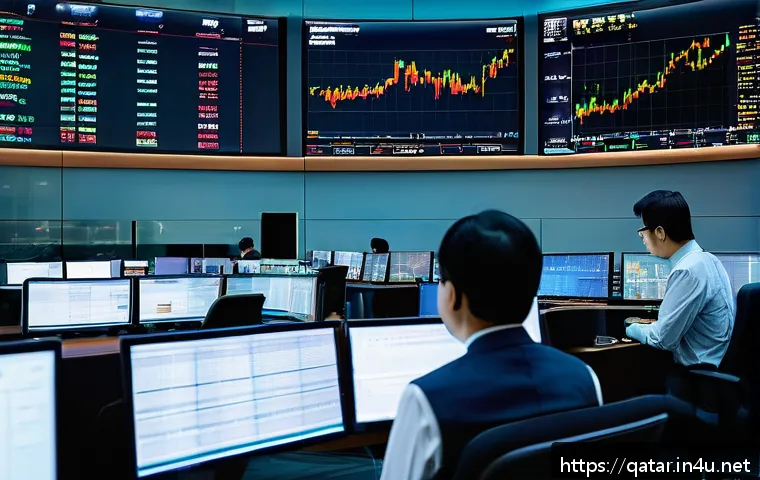 카타르 국제적 투자 손실 사례 - A sophisticated office setting with diverse international financial analysts discussing global marke...